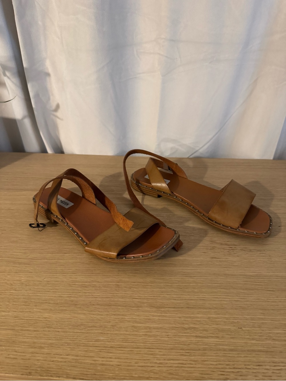 Steve Madden Brown Leather Slingback Flat Sandals